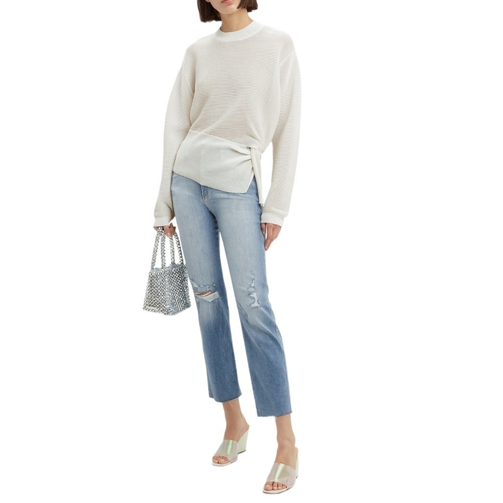FRAME Le Sylvie Raw-Edge Straight Jeans High Rise Distressed Blue 29